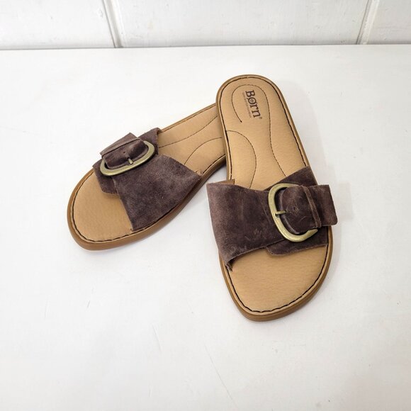 Born Miarra Brown Suede Slide Sandals With Buckle Detail & Comfort Insole Women' - Picture 1 of 4